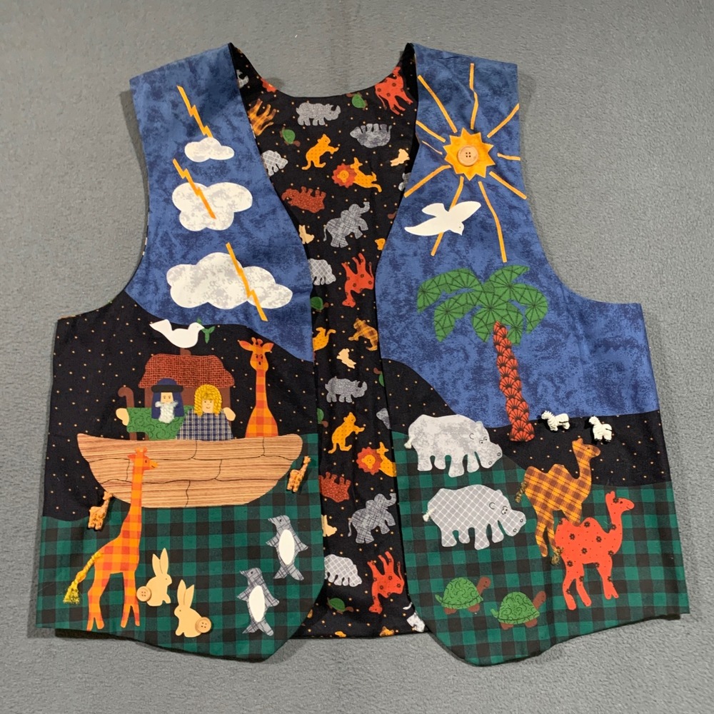 Handmade Noahs Ark Animal Applique Vest Womens XXL One Of‎ Kind Amazing Unique